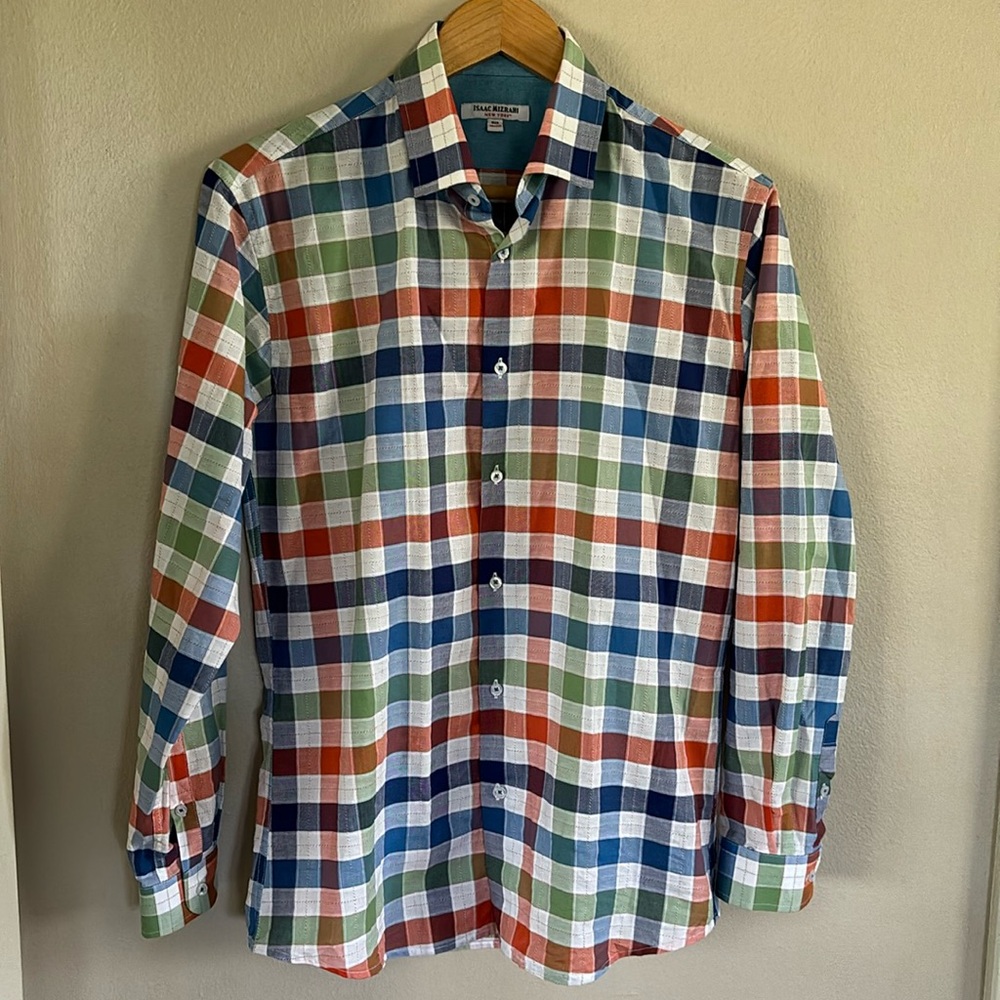 Isaac Mizrahi Boy's Long Sleeve Oxford Multi-Check Button Down Shirt